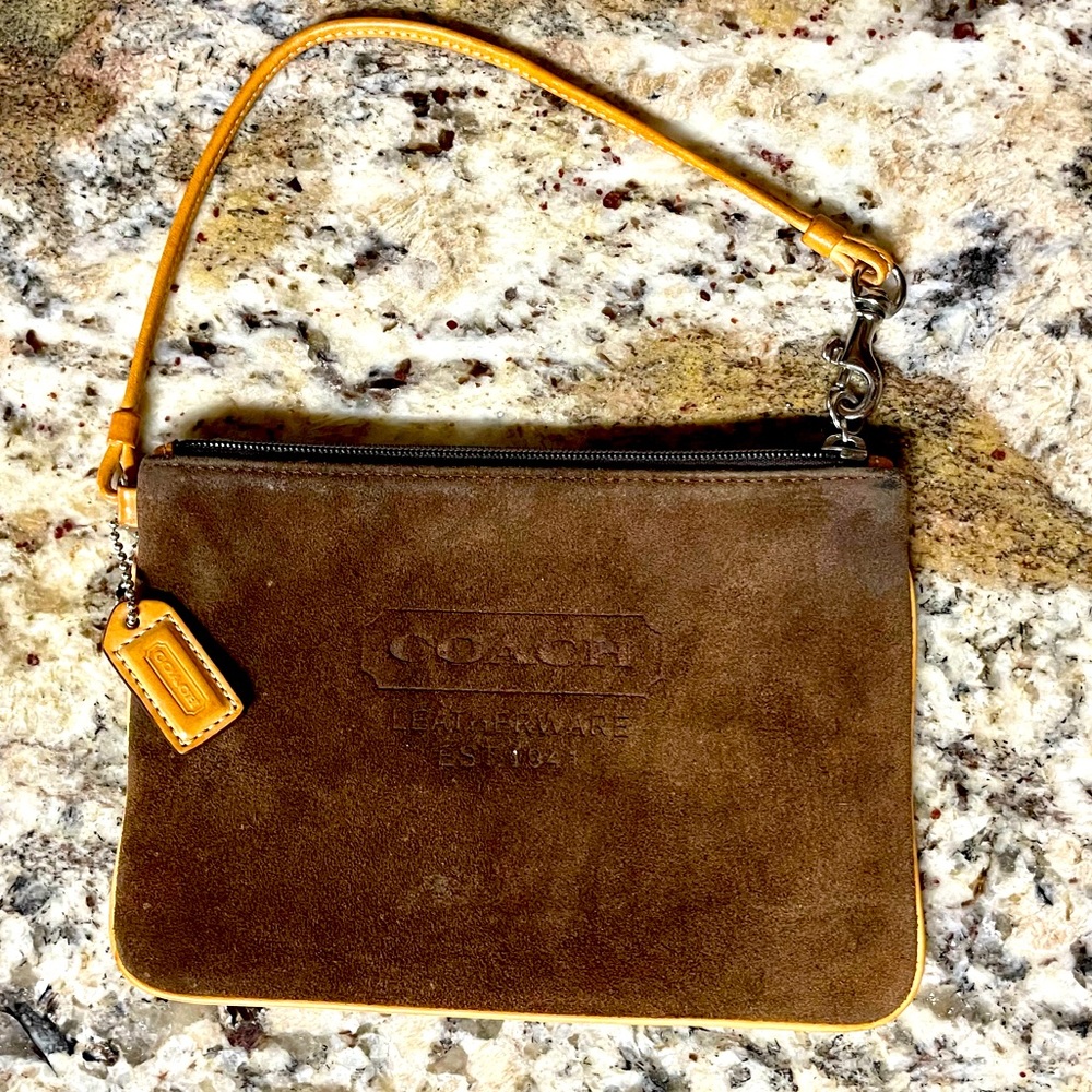 Authentic Coach Suede Chocolate Brown Wristlet